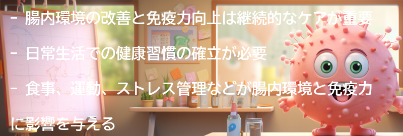 腸内環境改善と免疫力向上のための継続的なケアの重要性の要点まとめ