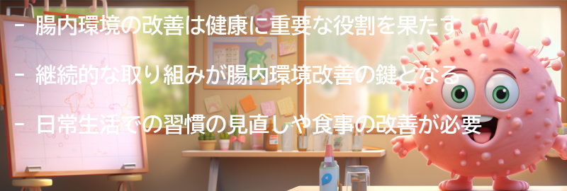 腸内環境改善のための継続的な取り組みの重要性の要点まとめ