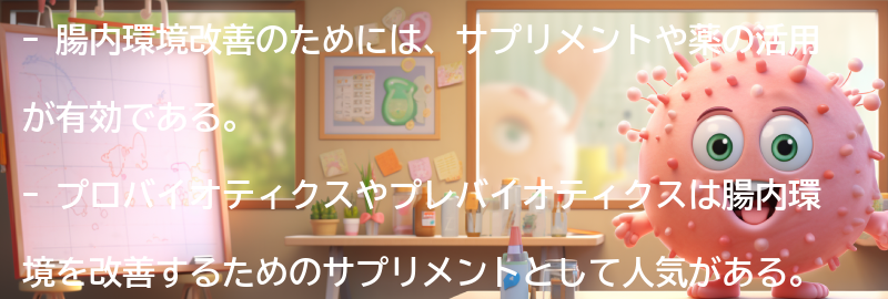 腸内環境改善のためのサプリメントや薬の活用法の要点まとめ