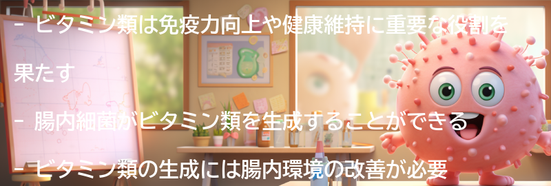 ビタミン類の役割と腸内での生成の要点まとめ