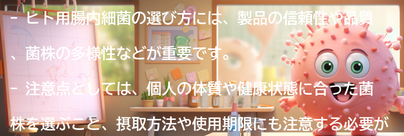 ヒト用腸内細菌の選び方と注意点の要点まとめ