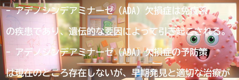 アデノシンデアミナーゼ（ADA）欠損症の予防策の要点まとめ