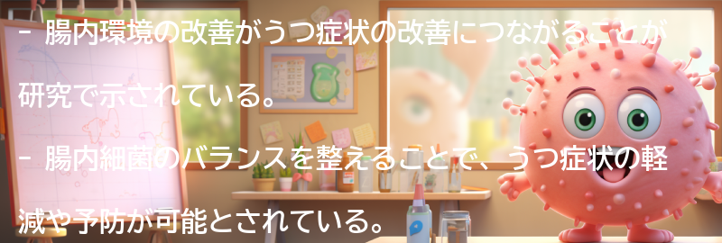 腸内環境改善がもたらす「うつ」への効果の要点まとめ