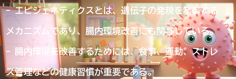 エピジェネティクスを活用した腸内環境改善の具体的な方法の要点まとめ