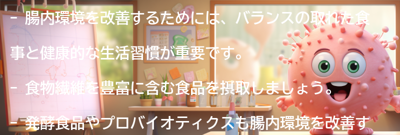 腸内環境改善のための食事と生活習慣の要点まとめ