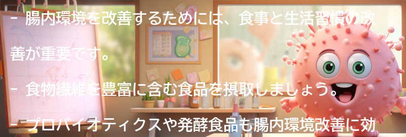 腸内環境改善のための食事と生活習慣の改善方法の要点まとめ