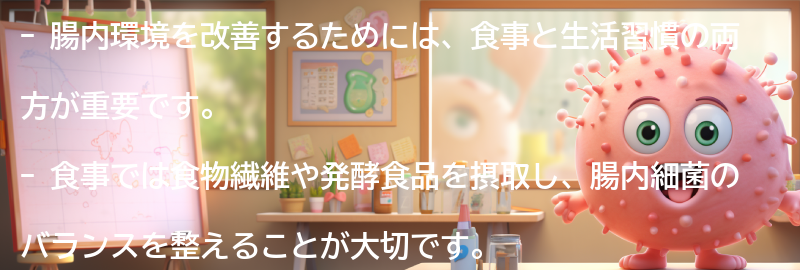 腸内環境改善のための食事と生活習慣のポイントの要点まとめ