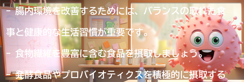 腸内環境を改善するための食事と生活習慣のポイントの要点まとめ