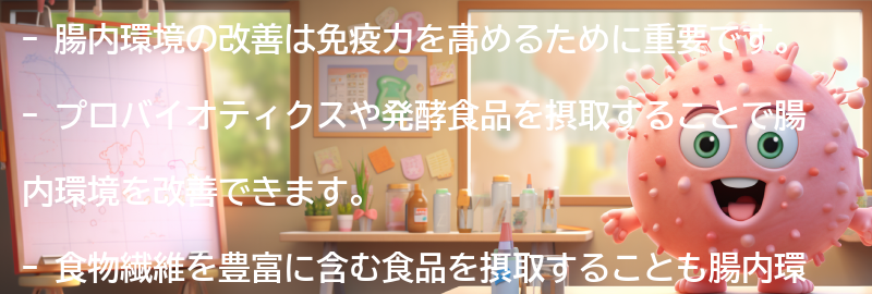免疫力を高めるための腸内環境改善の具体的な方法の要点まとめ