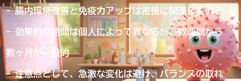 腸内環境改善と免疫力アップの効果的な期間と注意点の要点まとめ