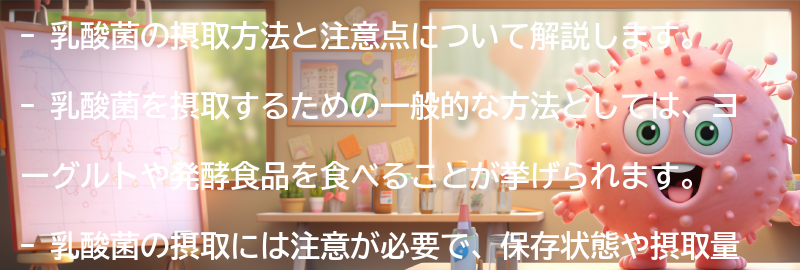 乳酸菌を摂取する方法と注意点の要点まとめ
