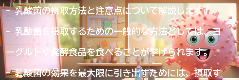 乳酸菌を摂取する方法と注意点の要点まとめ